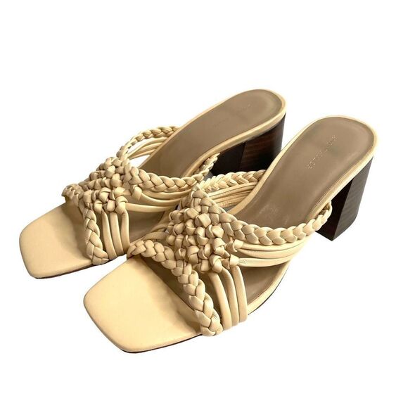 Ann Taylor Ximena leather braided chunky block heel slide heels Sz 8 - Picture 1 of 7